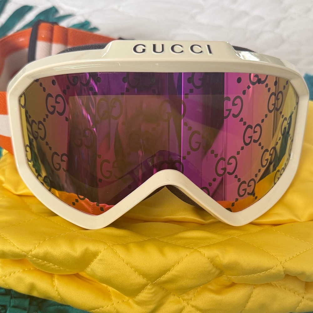 Gucci Cream Ski Goggles with Purple Lens